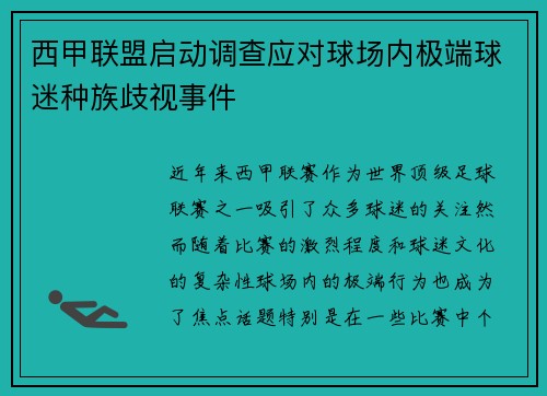 西甲联盟启动调查应对球场内极端球迷种族歧视事件